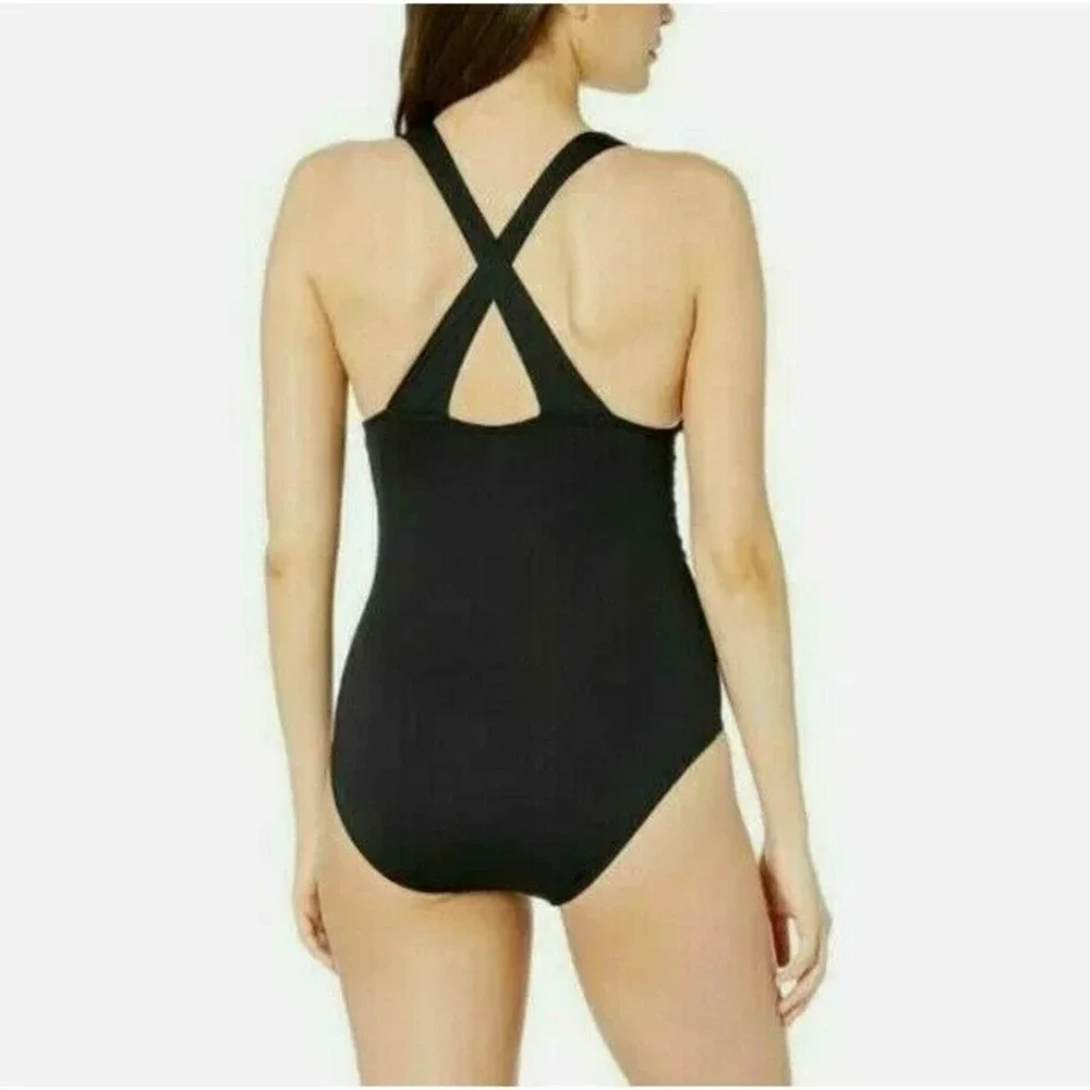 MICHAEL MICHAEL KORS Solid Convertible Ruched One Piece Black Size‎ 14